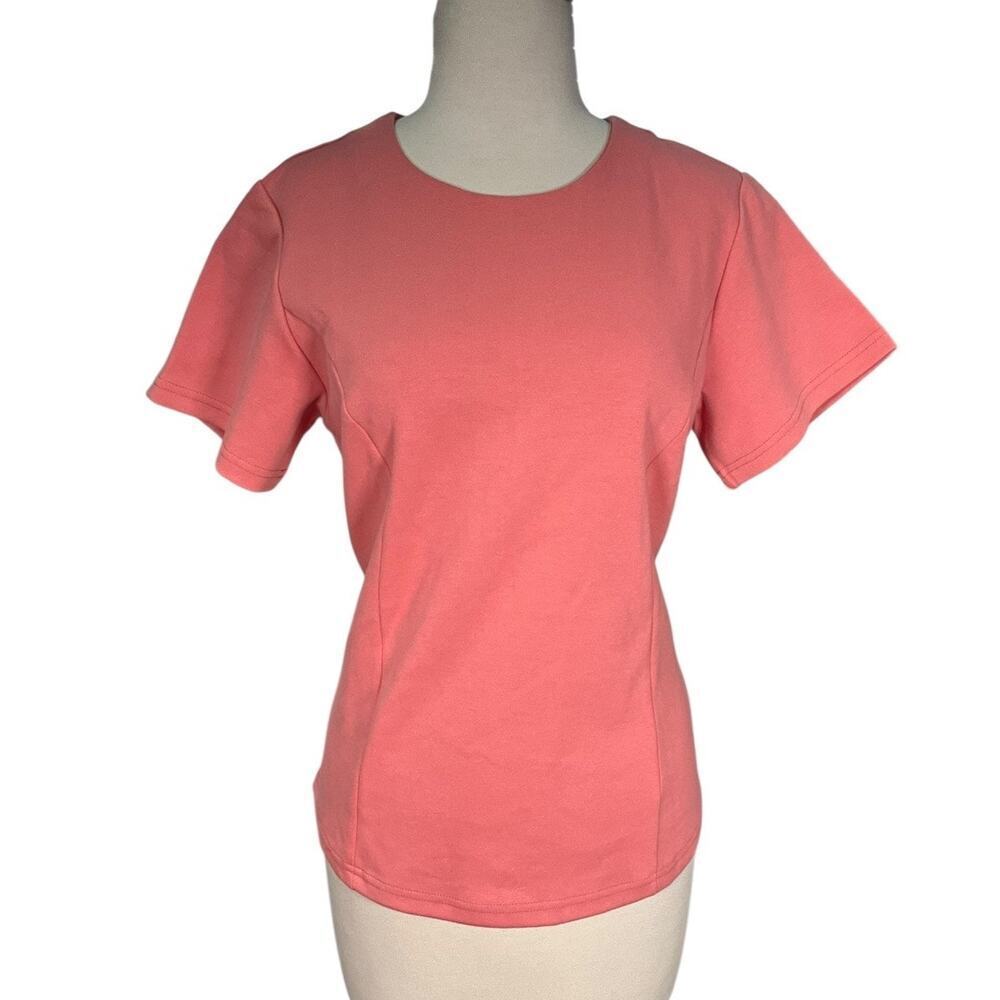 Sweet Salt Large Coral Structured Knit Top Modest Back Zip Blouse Quiet Luxury